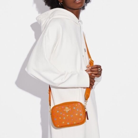 Coach Mini Jamie Camera Bag In Orange With Mini Vintage Rose Print NWT - Picture 1 of 14